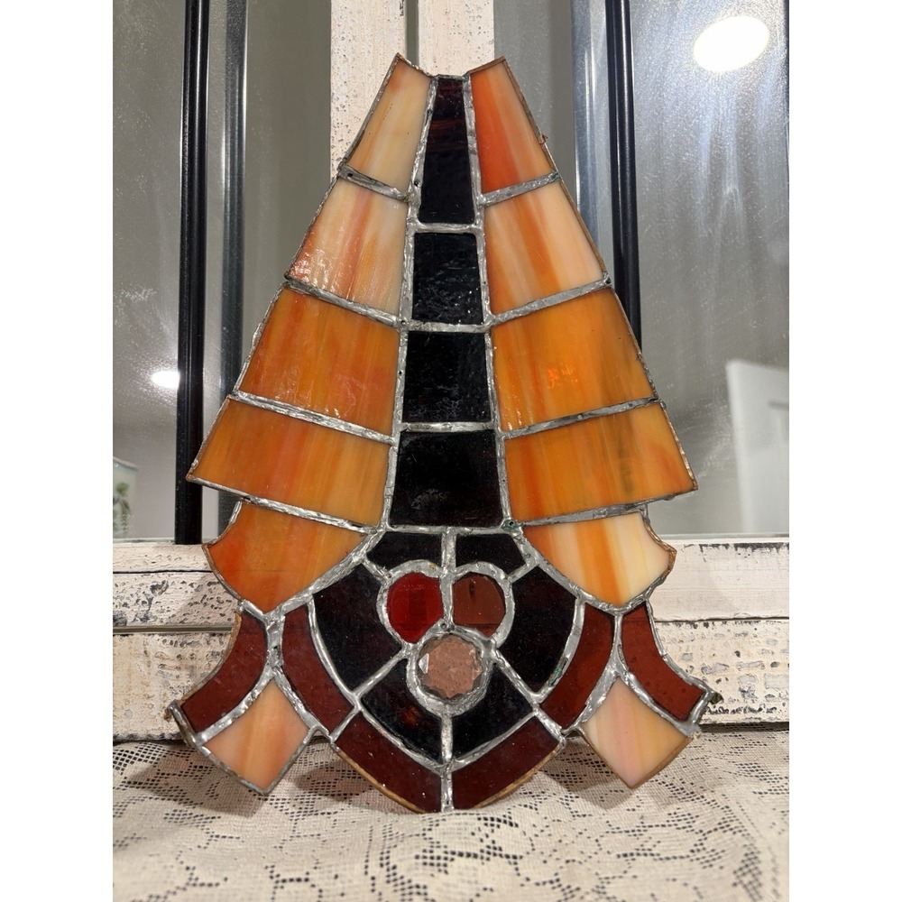 Orange Rust Handmade Stained Glass Bowl Dish 10" x 7" Autumn Fall Home Decor